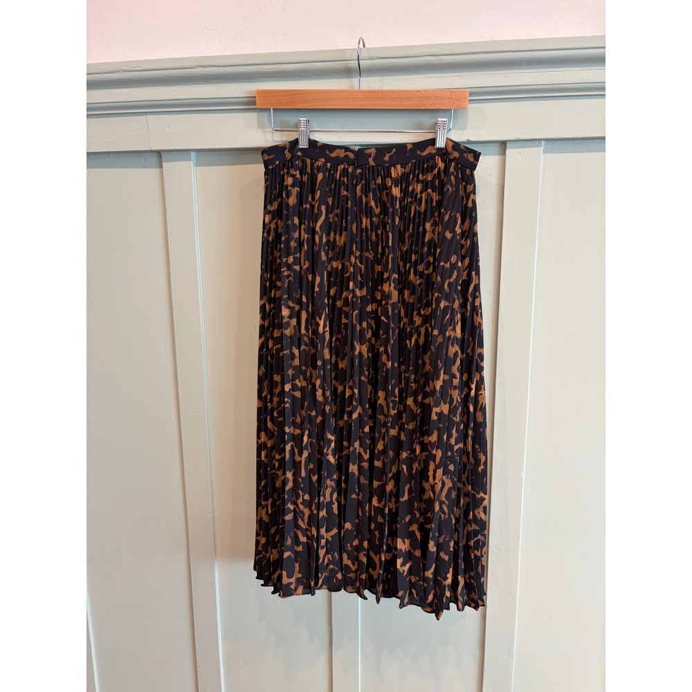 Theory Sunburst Midi Skirt Tortoise Animal Print Pleated Georgette 10 - Picture 4 of 10